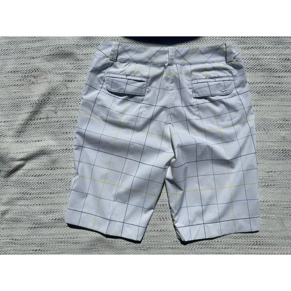 NIKE GOLF Shorts Medium White Blue Striped Chino Embroidered Swoosh Dri-Fit Mens - Picture 2 of 16